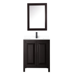 Wyndham Daria 30 Inch Single Bathroom Vanity White Cultured Marble Countertop, Undermount Square Sink in Matte Black Trim with Medicine Cabinet - Luxe Bathroom Vanities