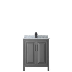 Wyndham Daria 30 Inch Single Bathroom Vanity White Carrara Marble Countertop with Undermount Square Sink in Matte Black Trim - Luxe Bathroom Vanities