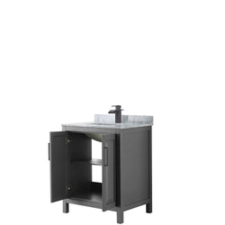 Wyndham Daria 30 Inch Single Bathroom Vanity White Carrara Marble Countertop with Undermount Square Sink in Matte Black Trim - Luxe Bathroom Vanities