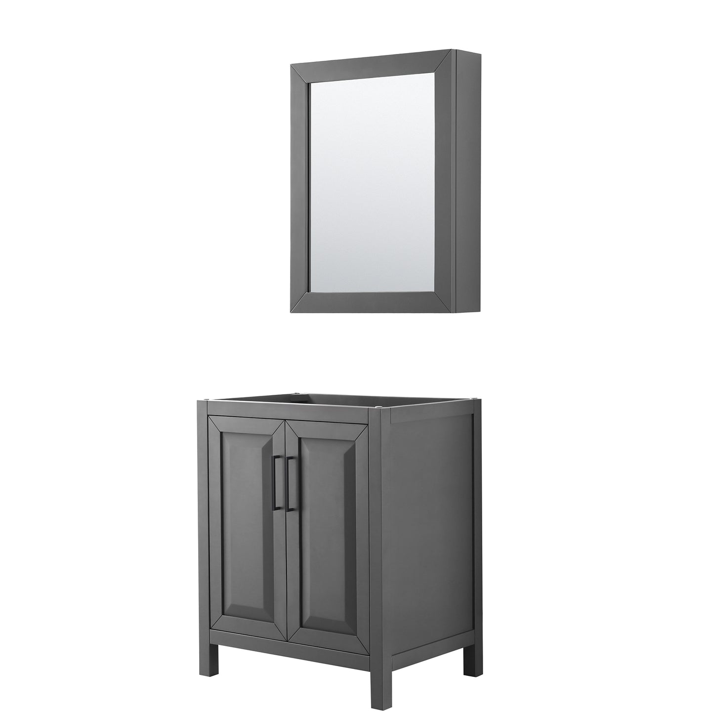 Wyndham Daria 30 Inch Single Bathroom Vanity No Countertop, No Sink in Matte Black Trim with Medicine Cabinet - Luxe Bathroom Vanities