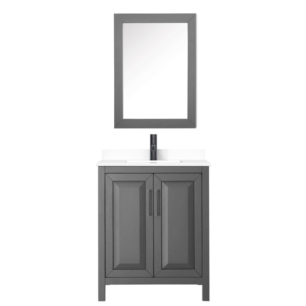 Wyndham Daria 30 Inch Single Bathroom Vanity White Cultured Marble Countertop, Undermount Square Sink in Matte Black Trim with Medicine Cabinet - Luxe Bathroom Vanities