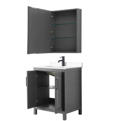 Wyndham Daria 30 Inch Single Bathroom Vanity White Cultured Marble Countertop, Undermount Square Sink in Matte Black Trim with Medicine Cabinet - Luxe Bathroom Vanities