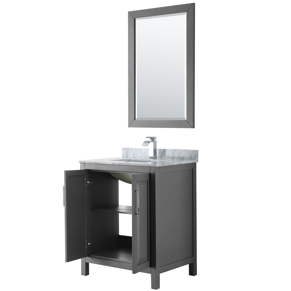 30 inch Single Bathroom Vanity, White Carrara Marble Countertop, Undermount Square Sink, and 24 inch Mirror - Luxe Bathroom Vanities Luxury Bathroom Fixtures Bathroom Furniture