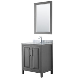 30 inch Single Bathroom Vanity, White Carrara Marble Countertop, Undermount Square Sink, and 24 inch Mirror - Luxe Bathroom Vanities Luxury Bathroom Fixtures Bathroom Furniture