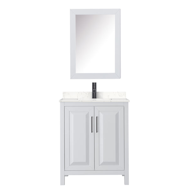 Wyndham Daria 30 Inch Single Bathroom Vanity Light-Vein Carrara Cultured Marble Countertop, Undermount Square Sink in Matte Black Trim with Medicine Cabinet - Luxe Bathroom Vanities
