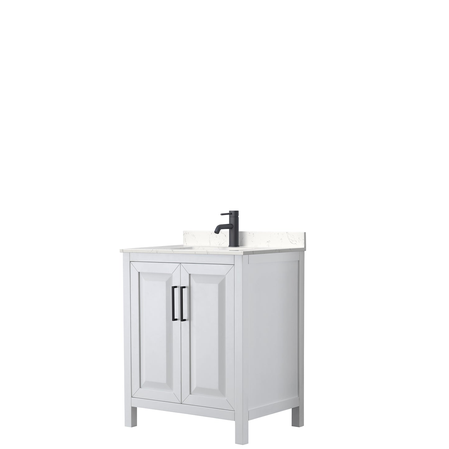 Wyndham Daria 30 Inch Single Bathroom Vanity Light-Vein Carrara Cultured Marble Countertop with Undermount Square Sink in Matte Black Trim - Luxe Bathroom Vanities