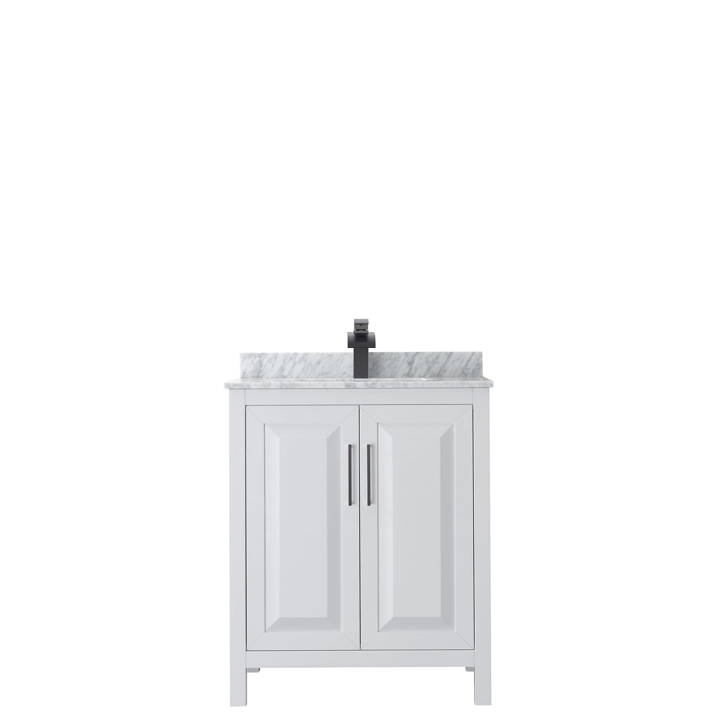 Wyndham Daria 30 Inch Single Bathroom Vanity White Carrara Marble Countertop with Undermount Square Sink in Matte Black Trim - Luxe Bathroom Vanities