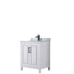 Wyndham Daria 30 Inch Single Bathroom Vanity White Carrara Marble Countertop with Undermount Square Sink in Matte Black Trim - Luxe Bathroom Vanities