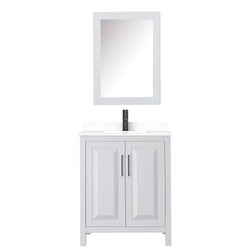 Wyndham Daria 30 Inch Single Bathroom Vanity White Cultured Marble Countertop, Undermount Square Sink in Matte Black Trim with Medicine Cabinet - Luxe Bathroom Vanities