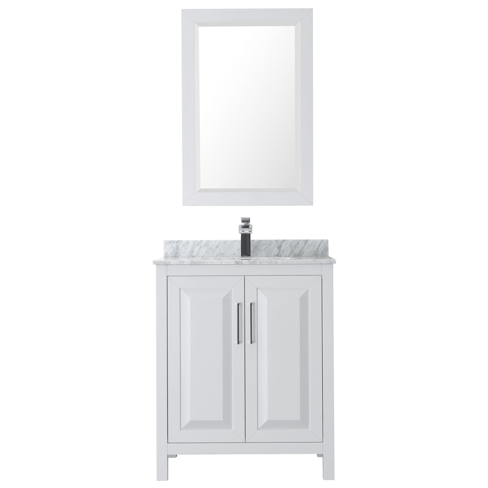 30 inch Single Bathroom Vanity, White Carrara Marble Countertop, Undermount Square Sink, and 24 inch Mirror - Luxe Bathroom Vanities Luxury Bathroom Fixtures Bathroom Furniture