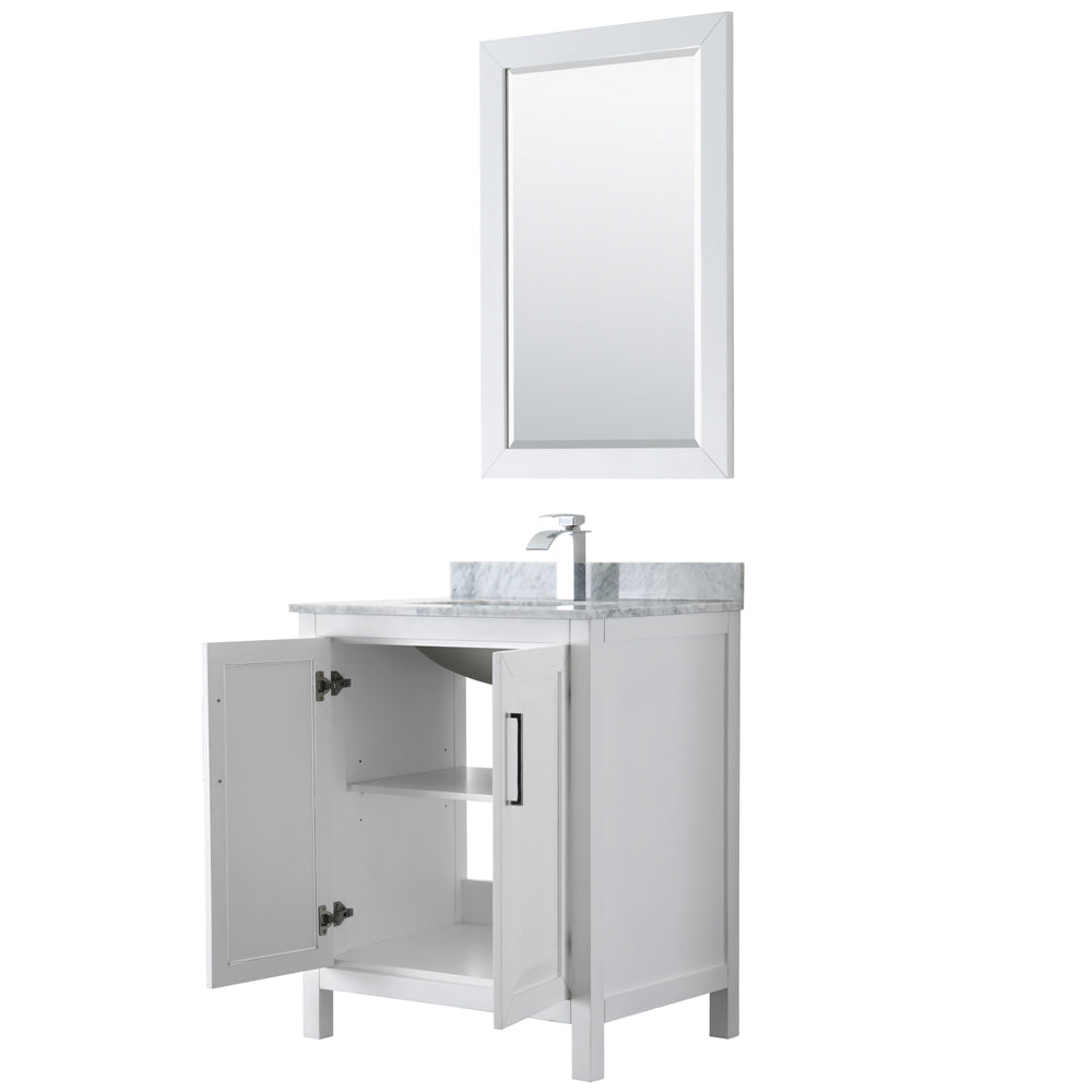 30 inch Single Bathroom Vanity, White Carrara Marble Countertop, Undermount Square Sink, and 24 inch Mirror - Luxe Bathroom Vanities Luxury Bathroom Fixtures Bathroom Furniture