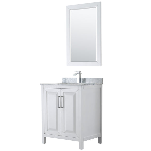 30 inch Single Bathroom Vanity, White Carrara Marble Countertop, Undermount Square Sink, and 24 inch Mirror - Luxe Bathroom Vanities Luxury Bathroom Fixtures Bathroom Furniture