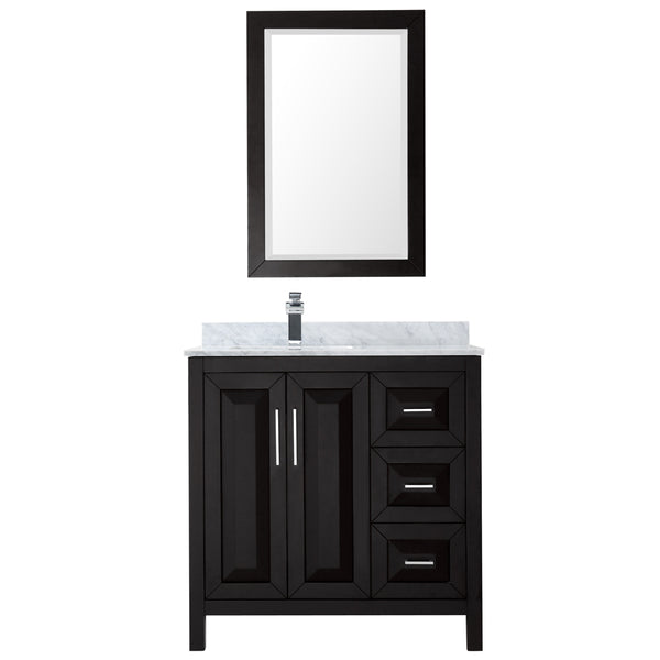 36 inch Single Bathroom Vanity, White Carrara Marble Countertop, Undermount Square Sink, and 24 inch Mirror - Luxe Bathroom Vanities Luxury Bathroom Fixtures Bathroom Furniture