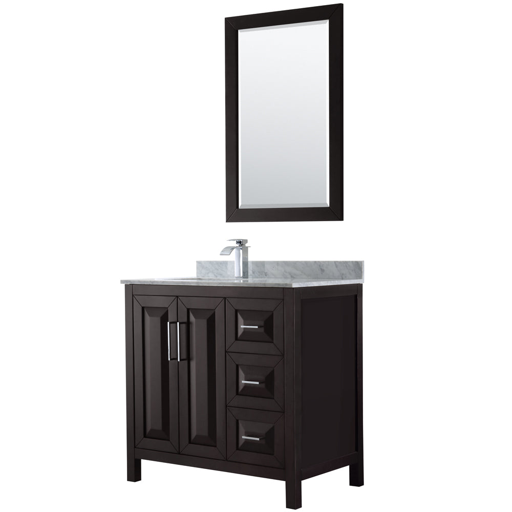 36 inch Single Bathroom Vanity, White Carrara Marble Countertop, Undermount Square Sink, and 24 inch Mirror - Luxe Bathroom Vanities Luxury Bathroom Fixtures Bathroom Furniture