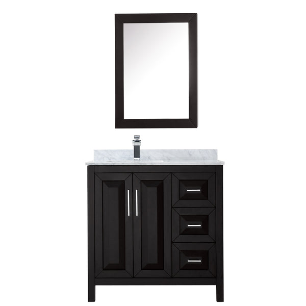 36 inch Single Bathroom Vanity, White Carrara Marble Countertop, Undermount Square Sink, and Medicine Cabinet - Luxe Bathroom Vanities Luxury Bathroom Fixtures Bathroom Furniture