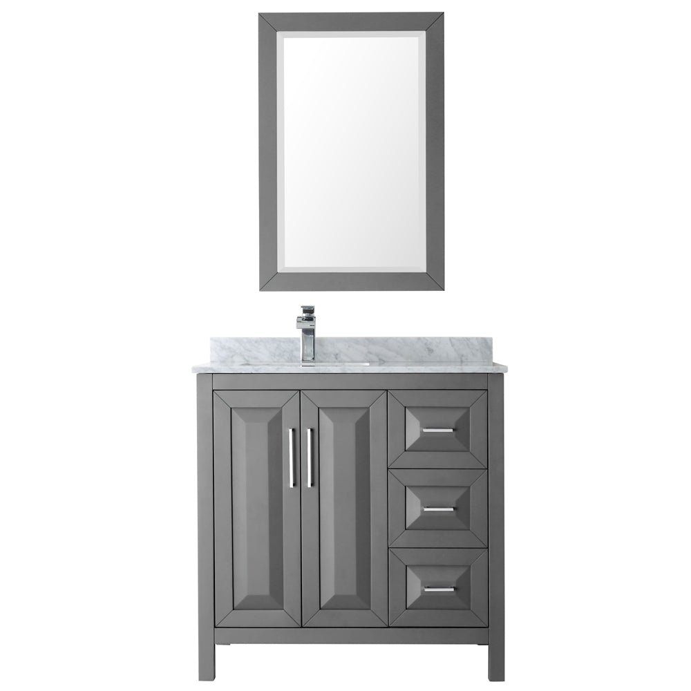 36 inch Single Bathroom Vanity, White Carrara Marble Countertop, Undermount Square Sink, and 24 inch Mirror - Luxe Bathroom Vanities Luxury Bathroom Fixtures Bathroom Furniture