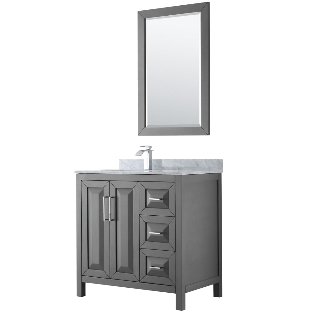 36 inch Single Bathroom Vanity, White Carrara Marble Countertop, Undermount Square Sink, and 24 inch Mirror - Luxe Bathroom Vanities Luxury Bathroom Fixtures Bathroom Furniture