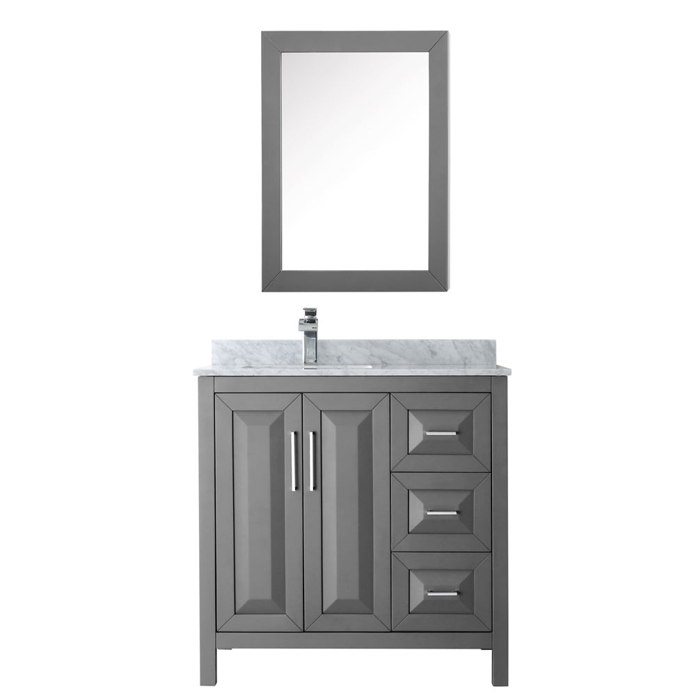 36 inch Single Bathroom Vanity, White Carrara Marble Countertop, Undermount Square Sink, and Medicine Cabinet - Luxe Bathroom Vanities Luxury Bathroom Fixtures Bathroom Furniture