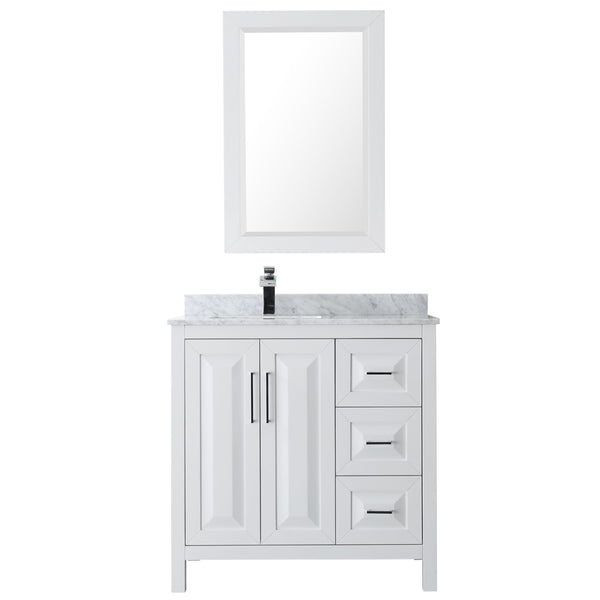 36 inch Single Bathroom Vanity, White Carrara Marble Countertop, Undermount Square Sink, and 24 inch Mirror - Luxe Bathroom Vanities Luxury Bathroom Fixtures Bathroom Furniture