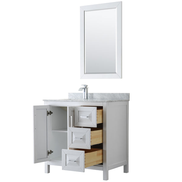 36 inch Single Bathroom Vanity, White Carrara Marble Countertop, Undermount Square Sink, and 24 inch Mirror - Luxe Bathroom Vanities Luxury Bathroom Fixtures Bathroom Furniture