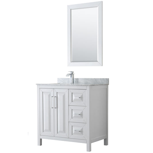 36 inch Single Bathroom Vanity, White Carrara Marble Countertop, Undermount Square Sink, and 24 inch Mirror - Luxe Bathroom Vanities Luxury Bathroom Fixtures Bathroom Furniture