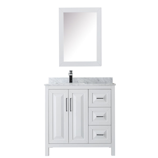 36 inch Single Bathroom Vanity, White Carrara Marble Countertop, Undermount Square Sink, and Medicine Cabinet - Luxe Bathroom Vanities Luxury Bathroom Fixtures Bathroom Furniture