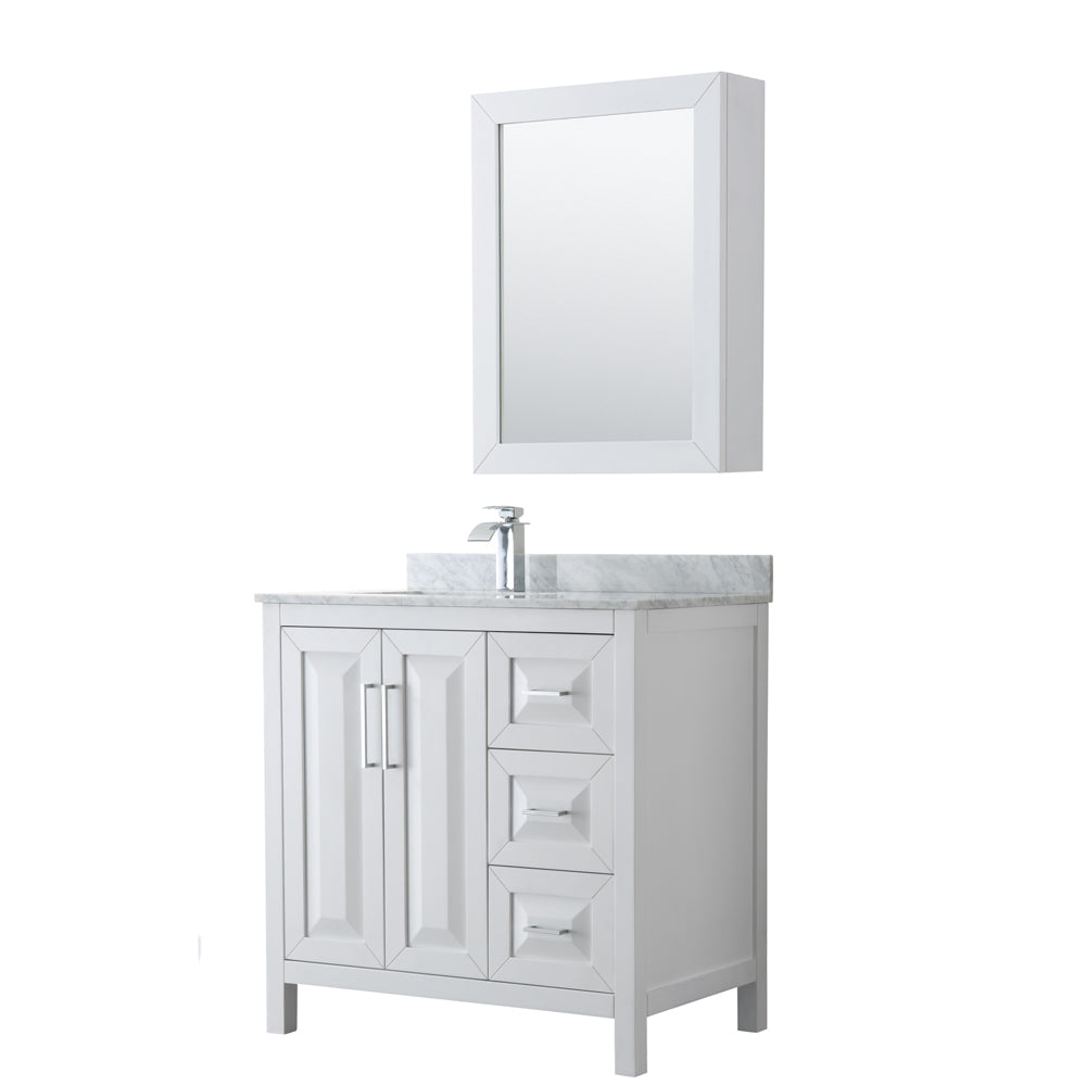 36 inch Single Bathroom Vanity, White Carrara Marble Countertop, Undermount Square Sink, and Medicine Cabinet - Luxe Bathroom Vanities Luxury Bathroom Fixtures Bathroom Furniture