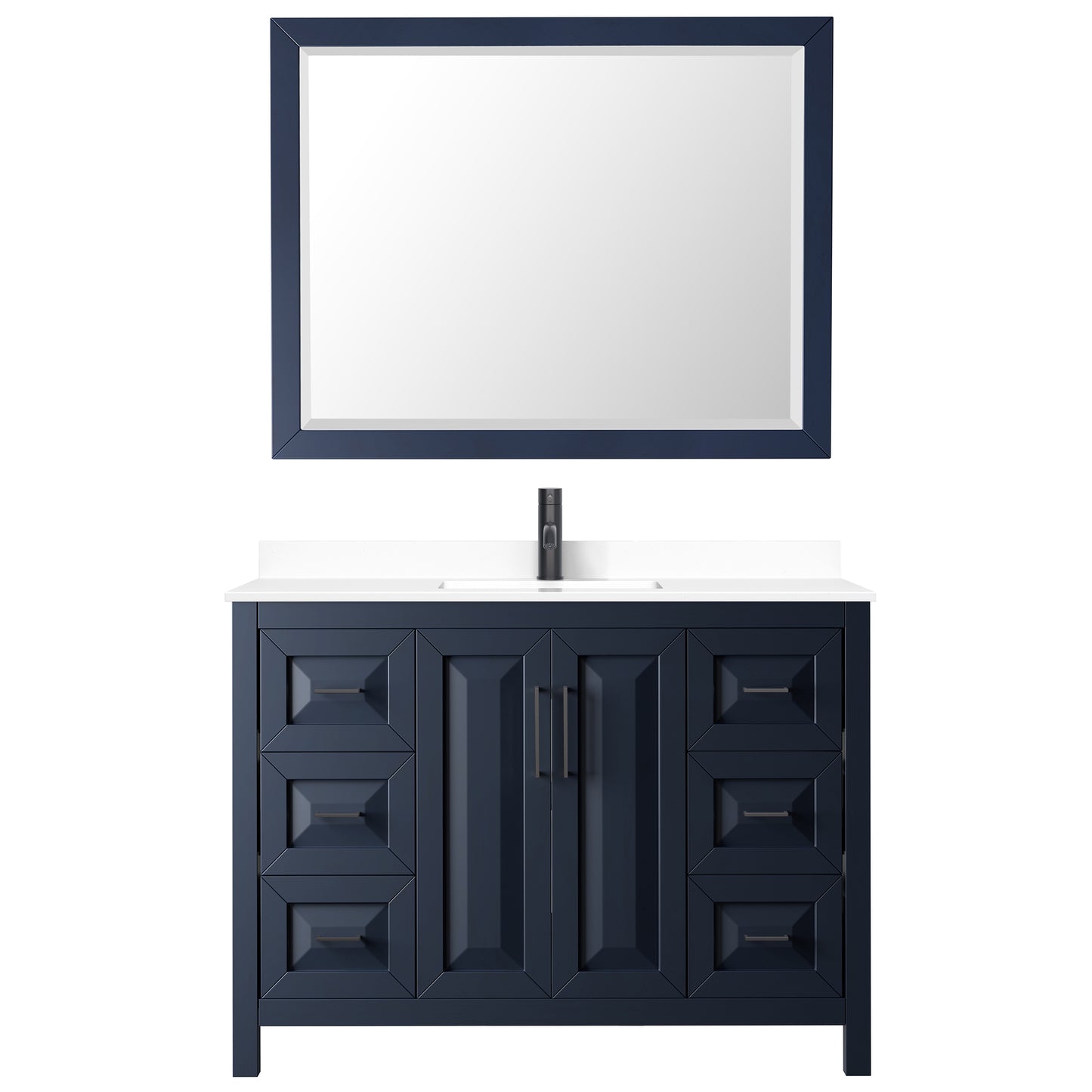 Wyndham Daria 48 Inch Single Bathroom Vanity White Cultured Marble Countertop, Undermount Square Sink in Matte Black Trim with 46 Inch Mirror - Luxe Bathroom Vanities