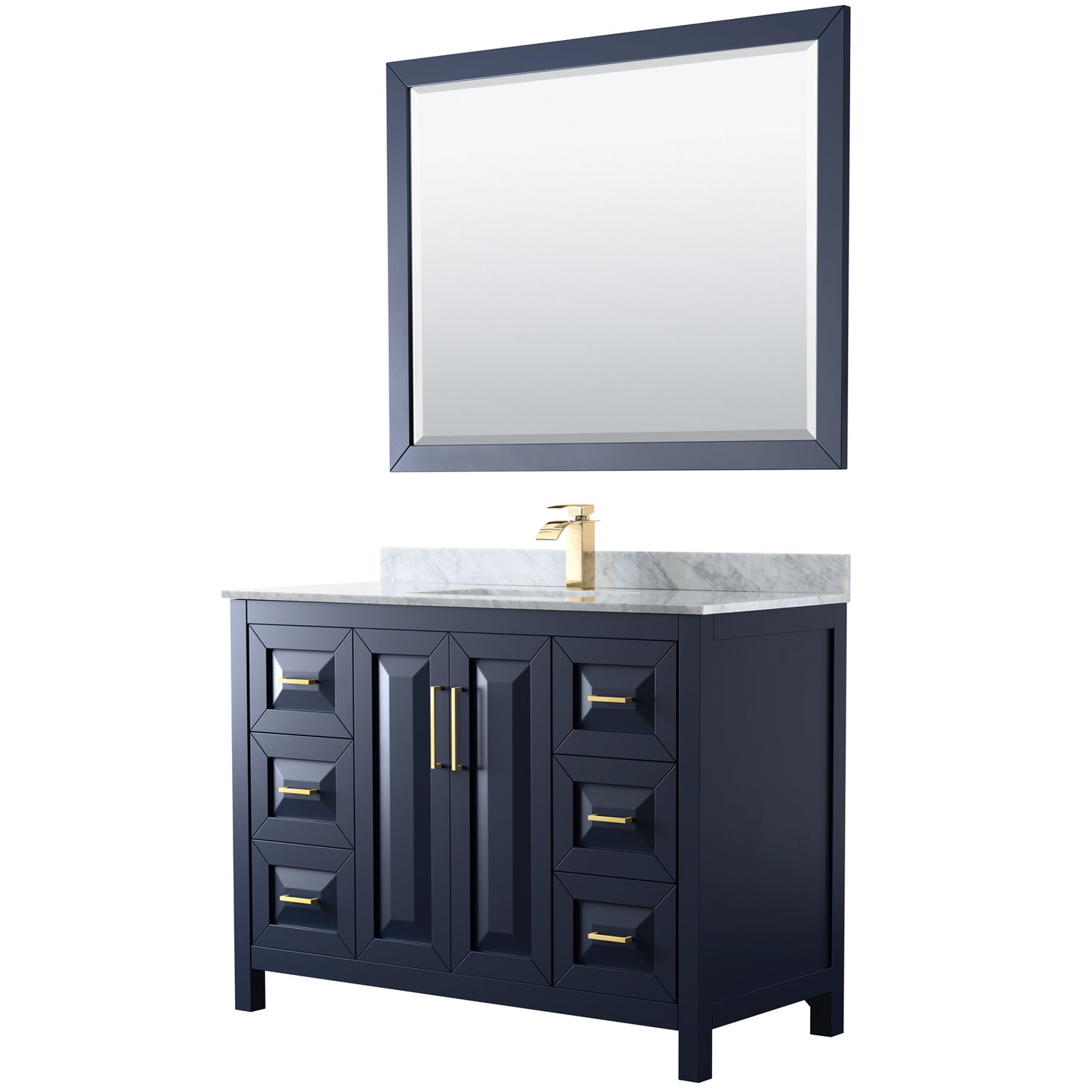 48 Inch Single Bathroom Vanity in Dark Blue, White Carrara Marble Countertop, Undermount Square Sink, 46 Inch Mirror - Luxe Bathroom Vanities Luxury Bathroom Fixtures Bathroom Furniture