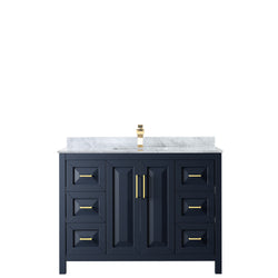 48 Inch Single Bathroom Vanity in Dark Blue, White Carrara Marble Countertop, Undermount Square Sink, No Mirror - Luxe Bathroom Vanities Luxury Bathroom Fixtures Bathroom Furniture