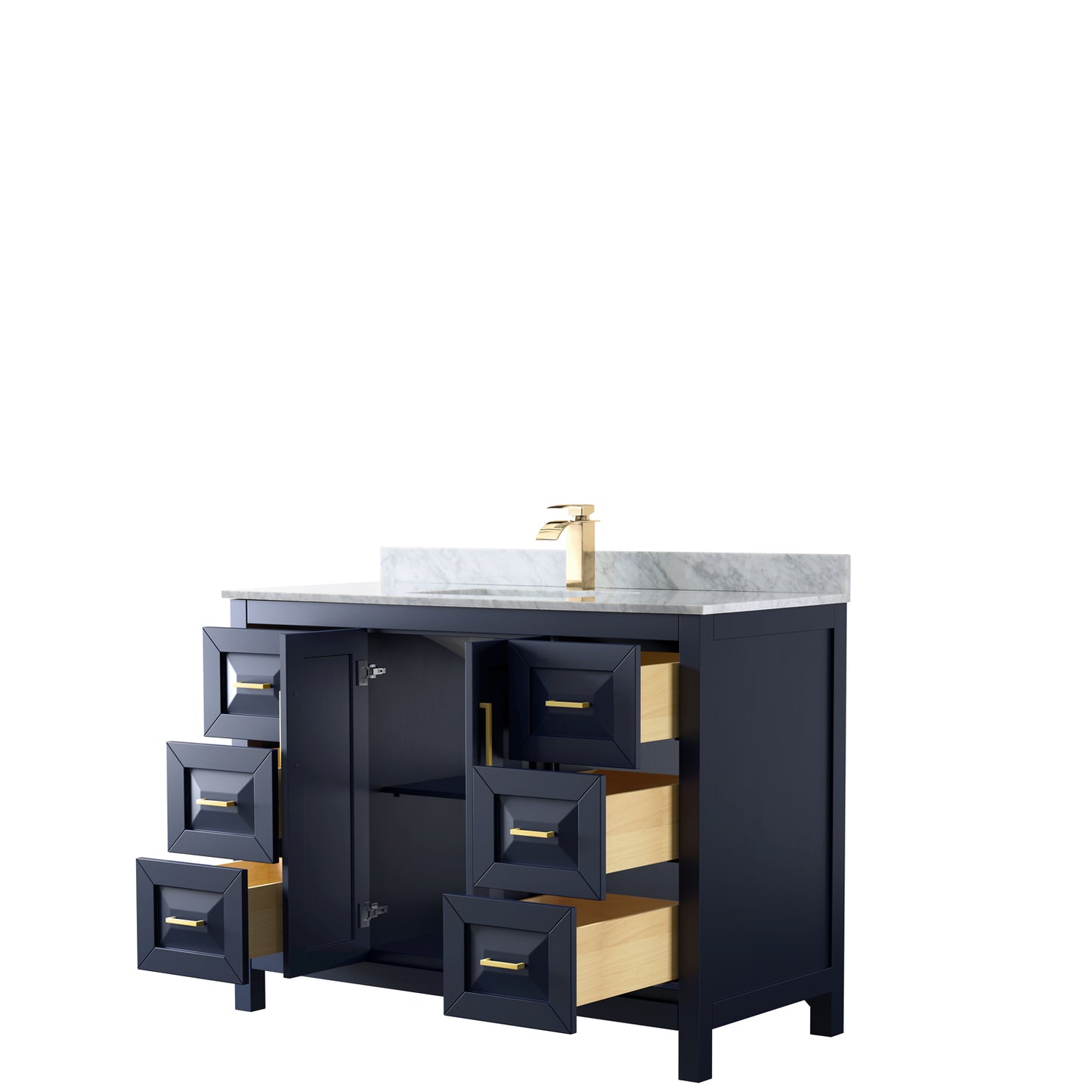 48 Inch Single Bathroom Vanity in Dark Blue, White Carrara Marble Countertop, Undermount Square Sink, No Mirror - Luxe Bathroom Vanities Luxury Bathroom Fixtures Bathroom Furniture