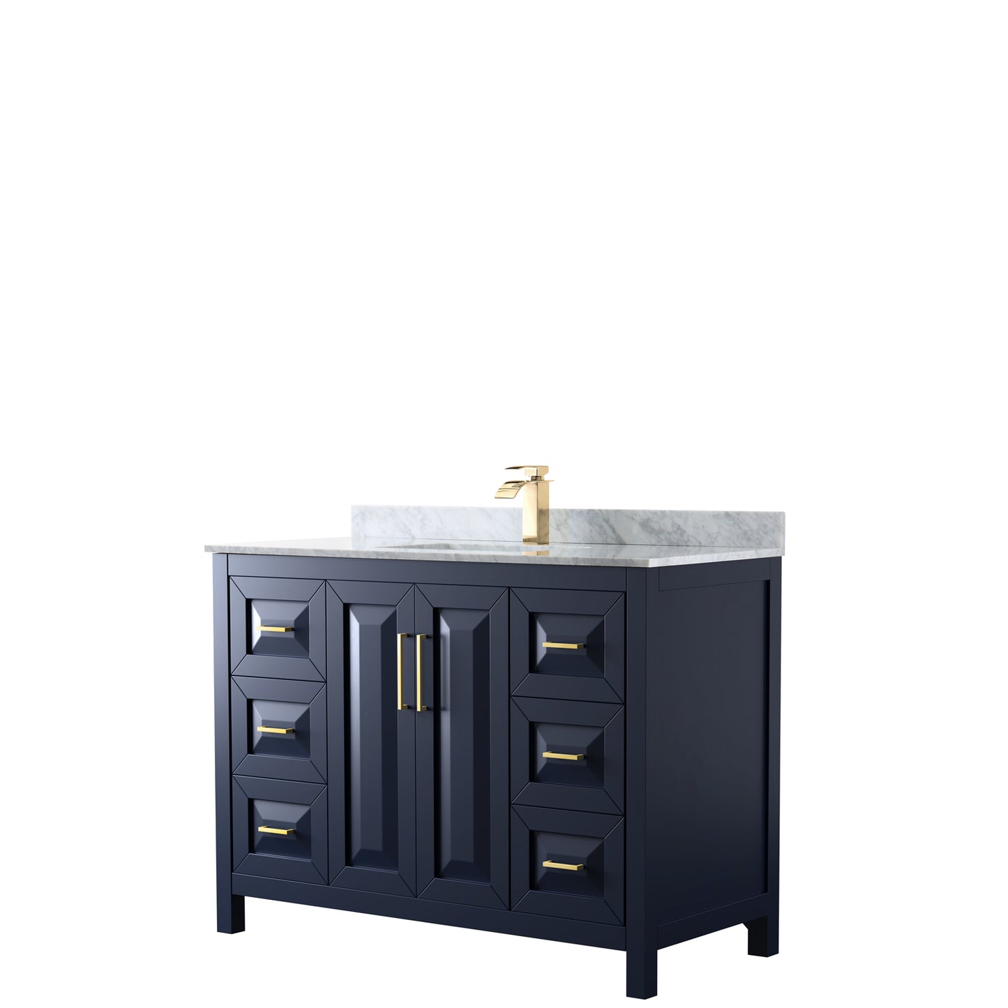 48 Inch Single Bathroom Vanity in Dark Blue, White Carrara Marble Countertop, Undermount Square Sink, No Mirror - Luxe Bathroom Vanities Luxury Bathroom Fixtures Bathroom Furniture