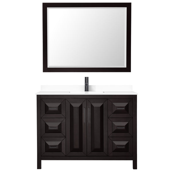 Wyndham Daria 48 Inch Single Bathroom Vanity White Cultured Marble Countertop, Undermount Square Sink in Matte Black Trim with 46 Inch Mirror - Luxe Bathroom Vanities