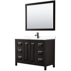 Wyndham Daria 48 Inch Single Bathroom Vanity White Cultured Marble Countertop, Undermount Square Sink in Matte Black Trim with 46 Inch Mirror - Luxe Bathroom Vanities