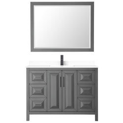 Wyndham Daria 48 Inch Single Bathroom Vanity White Cultured Marble Countertop, Undermount Square Sink in Matte Black Trim with 46 Inch Mirror - Luxe Bathroom Vanities