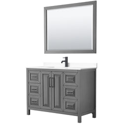 Wyndham Daria 48 Inch Single Bathroom Vanity White Cultured Marble Countertop, Undermount Square Sink in Matte Black Trim with 46 Inch Mirror - Luxe Bathroom Vanities