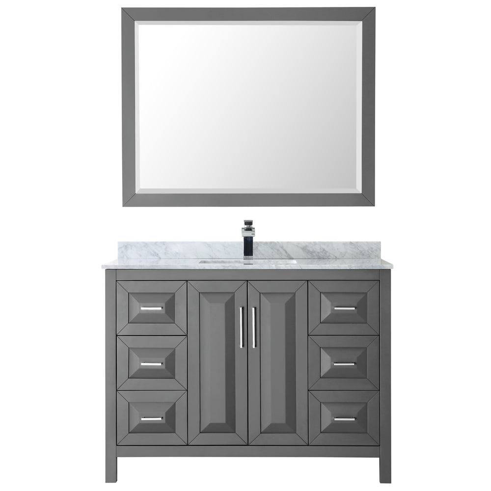 48 inch Single Bathroom Vanity, White Carrara Marble Countertop, Undermount Square Sink, and 46 inch Mirror - Luxe Bathroom Vanities Luxury Bathroom Fixtures Bathroom Furniture