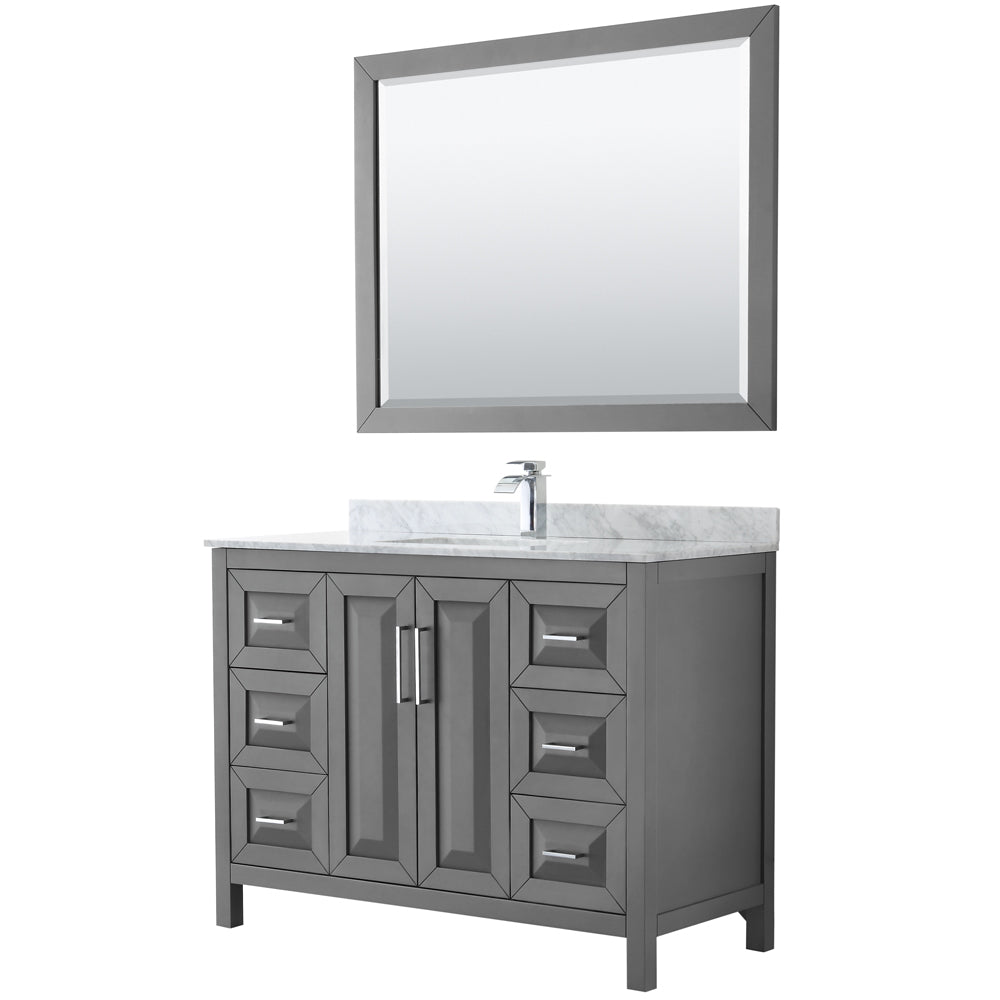 48 inch Single Bathroom Vanity, White Carrara Marble Countertop, Undermount Square Sink, and 46 inch Mirror - Luxe Bathroom Vanities Luxury Bathroom Fixtures Bathroom Furniture