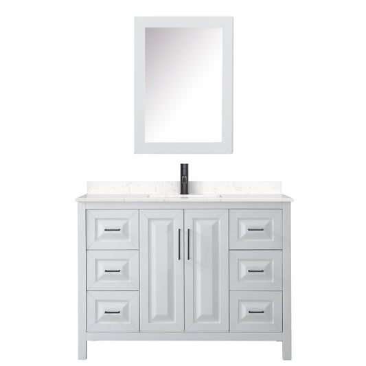 Wyndham Daria 48 Inch Single Bathroom Vanity Light-Vein Carrara Cultured Marble Countertop, Undermount Square Sink in Matte Black Trim with Medicine Cabinet - Luxe Bathroom Vanities