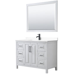 Wyndham Daria 48 Inch Single Bathroom Vanity White Cultured Marble Countertop, Undermount Square Sink in Matte Black Trim with 46 Inch Mirror - Luxe Bathroom Vanities