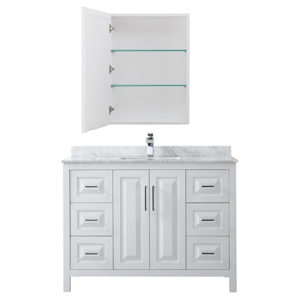 48 inch Single Bathroom Vanity, White Carrara Marble Countertop, Undermount Square Sink, and Medicine Cabinet - Luxe Bathroom Vanities Luxury Bathroom Fixtures Bathroom Furniture