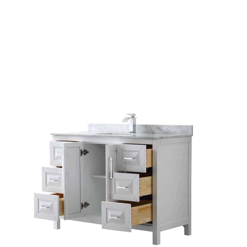 48 inch Single Bathroom Vanity, White Carrara Marble Countertop, Undermount Square Sink, and No Mirror - Luxe Bathroom Vanities Luxury Bathroom Fixtures Bathroom Furniture