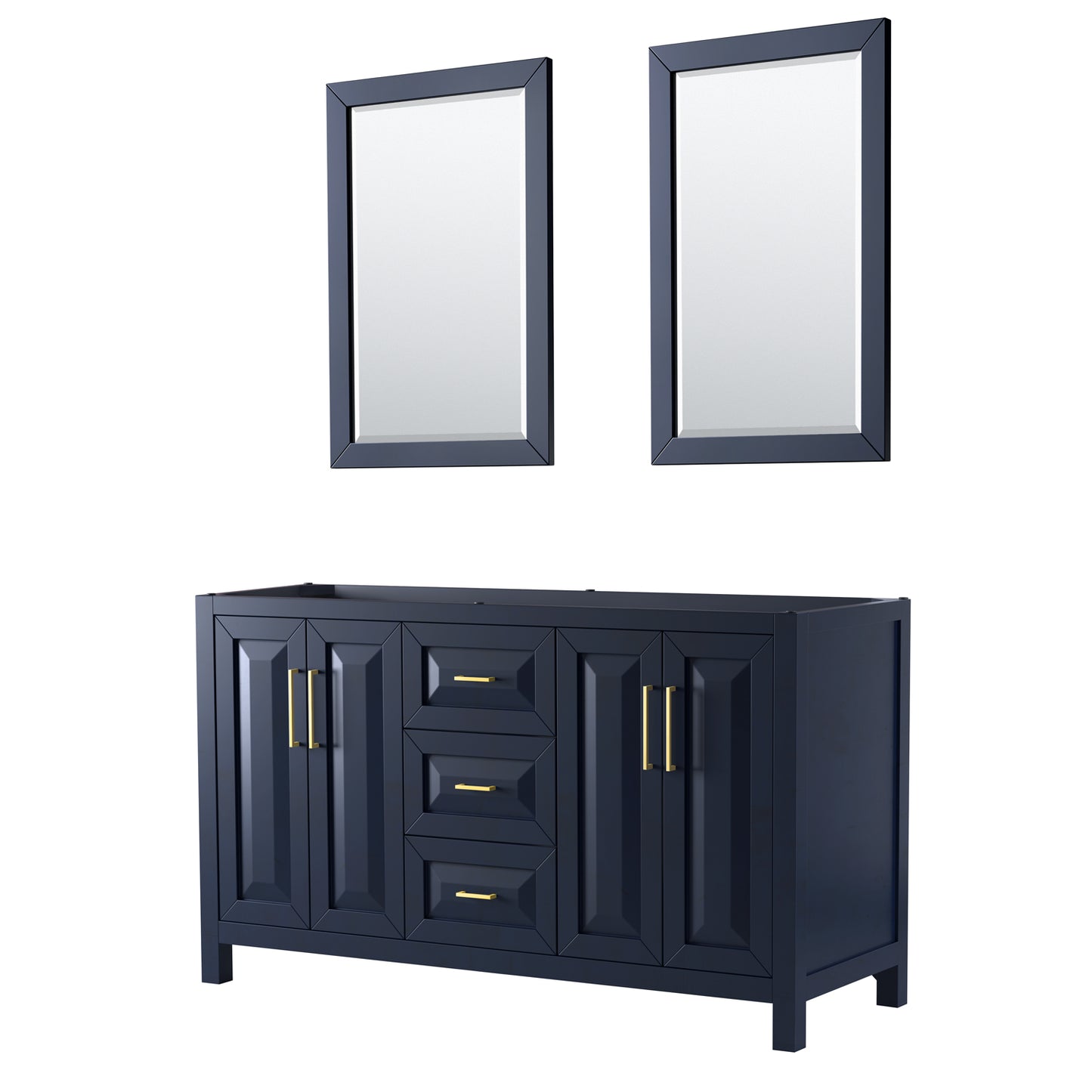 60 Inch Double Bathroom Vanity in Dark Blue, No Countertop, No Sink, 24 Inch Mirrors - Luxe Bathroom Vanities Luxury Bathroom Fixtures Bathroom Furniture