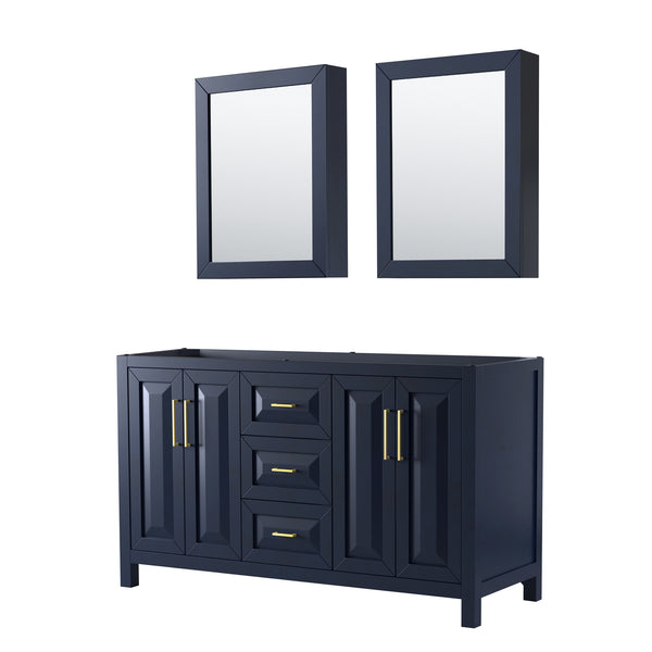 60 Inch Double Bathroom Vanity in Dark Blue, No Countertop, No Sink, Medicine Cabinets - Luxe Bathroom Vanities Luxury Bathroom Fixtures Bathroom Furniture