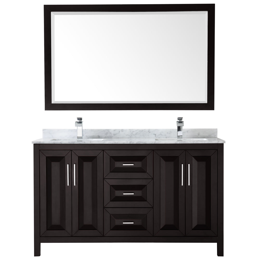 60 inch Double Bathroom Vanity, White Carrara Marble Countertop, Undermount Square Sinks, and 58 inch Mirror - Luxe Bathroom Vanities Luxury Bathroom Fixtures Bathroom Furniture