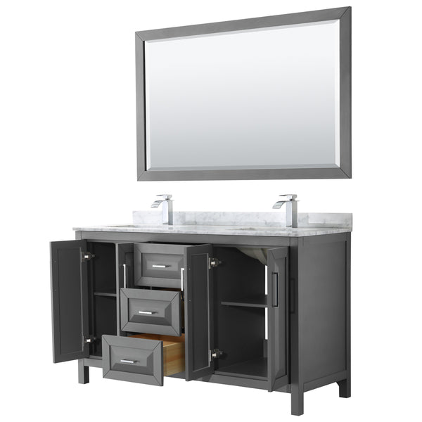 60 inch Double Bathroom Vanity, White Carrara Marble Countertop, Undermount Square Sinks, and 58 inch Mirror - Luxe Bathroom Vanities Luxury Bathroom Fixtures Bathroom Furniture