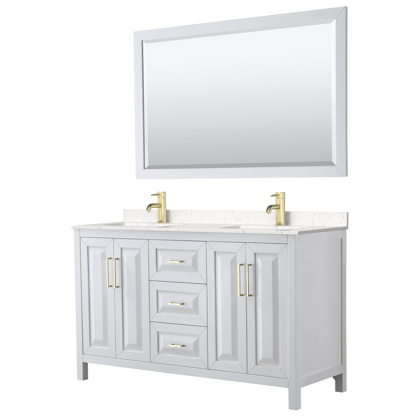 Wyndham Daria 60 Inch Double Bathroom Vanity with Brushed Gold Trim Hardware - Luxe Bathroom Vanities