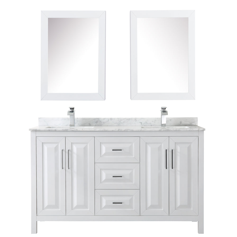 60 inch Double Bathroom Vanity, White Carrara Marble Countertop, Undermount Square Sinks, and Medicine Cabinets - Luxe Bathroom Vanities Luxury Bathroom Fixtures Bathroom Furniture