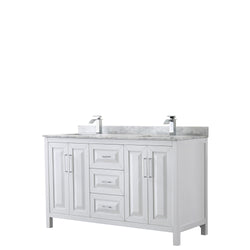 60 inch Double Bathroom Vanity, White Carrara Marble Countertop, Undermount Square Sinks, and No Mirror - Luxe Bathroom Vanities Luxury Bathroom Fixtures Bathroom Furniture
