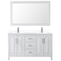 Wyndham Collection Daria 60 Inch Double Bathroom Vanity in White, White Cultured Marble Countertop, Undermount Square Sinks, 58 Inch Mirror - Luxe Bathroom Vanities